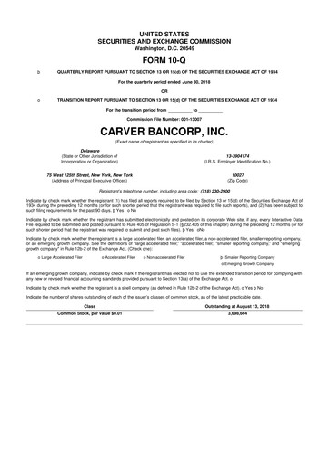 Thumbnail Carver Bancorp 10-Q Quarterly Report FY2019 