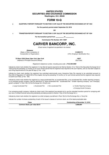 Thumbnail Carver Bancorp 10-Q Quarterly Report FY2019 