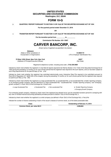 Thumbnail Carver Bancorp 10-Q Quarterly Report FY2019 