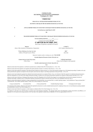 Thumbnail Carver Bancorp 10-K Annual Report 2019