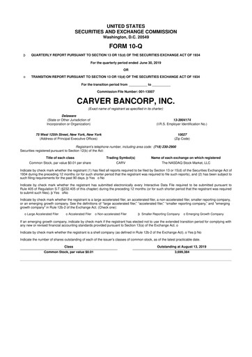 Thumbnail Carver Bancorp 10-Q Quarterly Report FY2020 