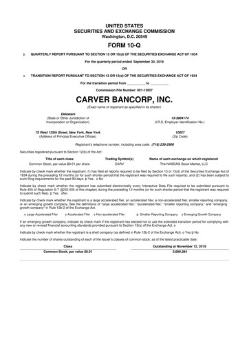 Thumbnail Carver Bancorp 10-Q Quarterly Report FY2020 