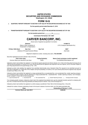 Thumbnail Carver Bancorp 10-Q Quarterly Report FY1905 