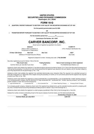 Thumbnail Carver Bancorp 10-Q Quarterly Report FY1905 