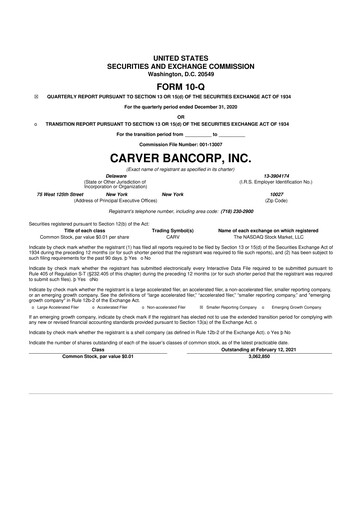 Thumbnail Carver Bancorp 10-Q Quarterly Report FY1905 
