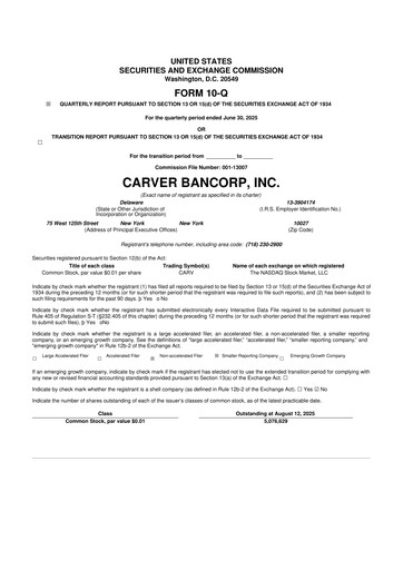 Thumbnail Carver Bancorp 10-Q Quarterly Report FY2026 