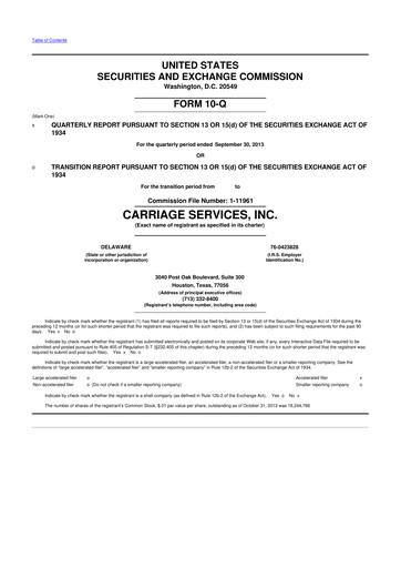 Thumbnail Carriage Services 10-Q Quarterly Report FY2013 