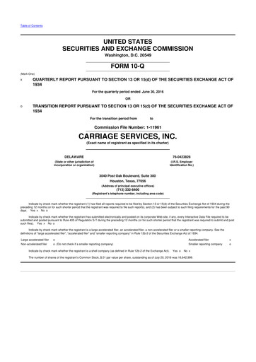 Thumbnail Carriage Services 10-Q Quarterly Report FY2016 