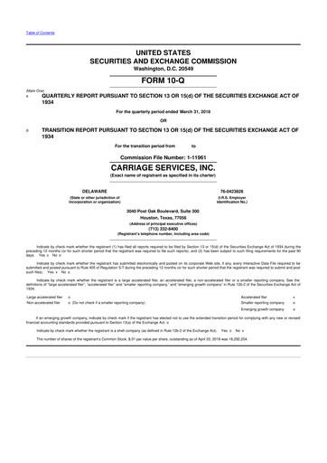 Thumbnail Carriage Services 10-Q Quarterly Report FY2018 