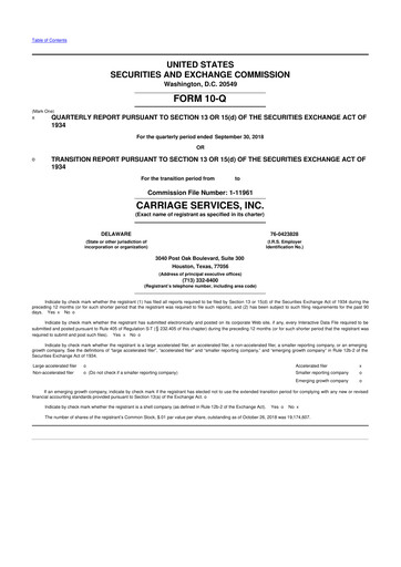 Thumbnail Carriage Services 10-Q Quarterly Report FY2018 