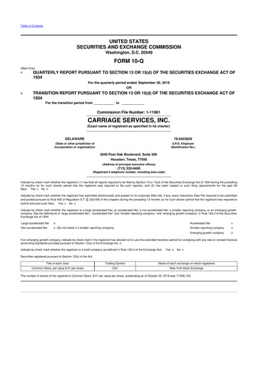 Thumbnail Carriage Services 10-Q Quarterly Report FY2019 