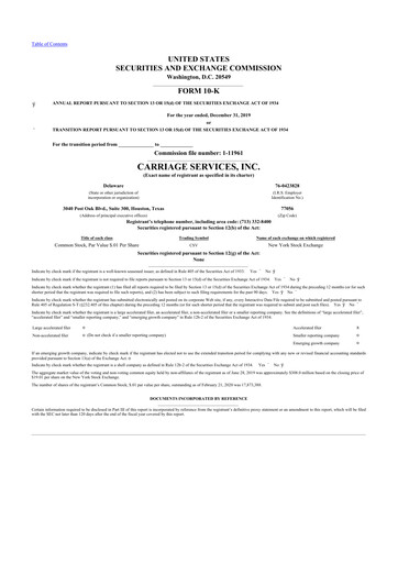 Thumbnail Carriage Services 10-K Annual Report 2019