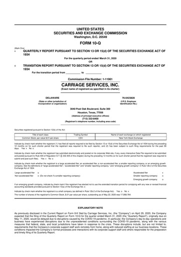 Thumbnail Carriage Services 10-Q Quarterly Report FY2020 