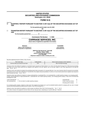 Thumbnail Carriage Services 10-Q Quarterly Report FY2020 