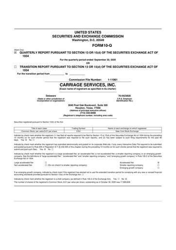 Thumbnail Carriage Services 10-Q Quarterly Report FY2020 