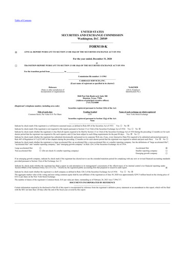 Thumbnail Carriage Services 10-K Annual Report 2020