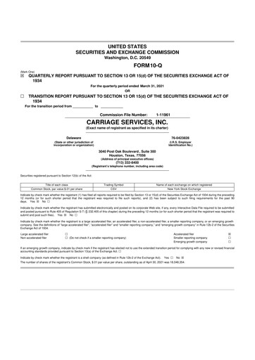 Thumbnail Carriage Services 10-Q Quarterly Report FY2021 