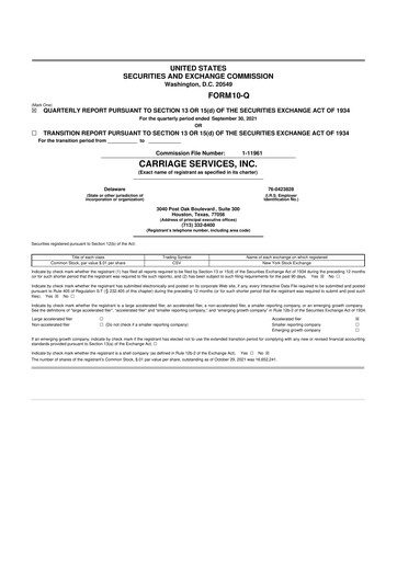 Thumbnail Carriage Services 10-Q Quarterly Report FY2021 