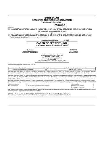 Thumbnail Carriage Services 10-Q Quarterly Report FY2022 