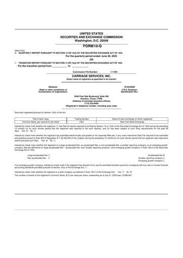 Thumbnail Carriage Services 10-Q Quarterly Report FY2025 