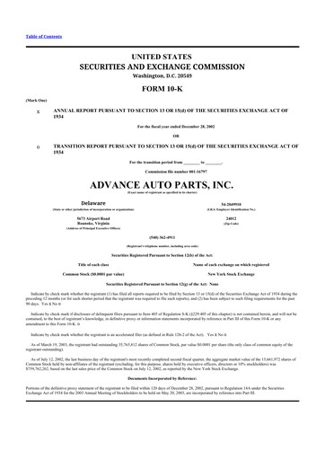 Thumbnail Advance Auto Parts
 10-K Annual Report 