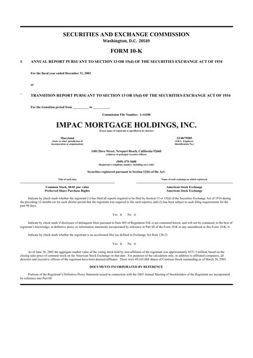 Thumbnail Impac Mortgage Holdings 10-K Annual Report 