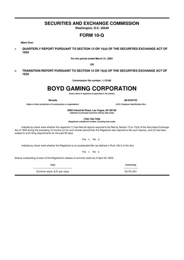 Vorschaubild Boyd Gaming
 10-Q Quartalsbericht  