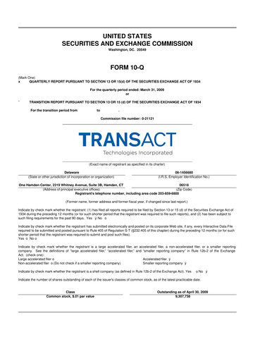 Thumbnail TransAct Technologies 10-Q Quarterly Report FY 