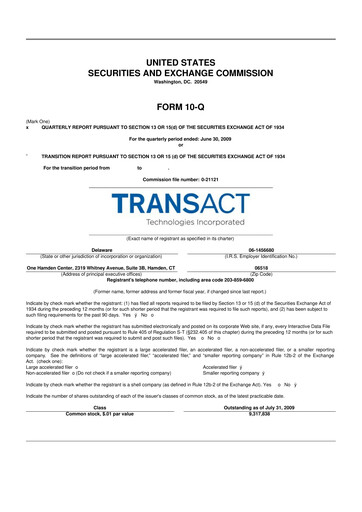 Thumbnail TransAct Technologies 10-Q Quarterly Report FY 