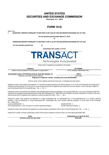 Thumbnail TransAct Technologies 10-Q Quarterly Report FY 