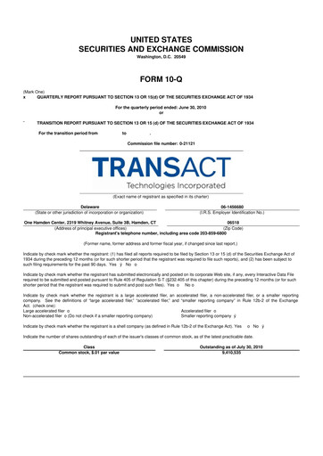 Thumbnail TransAct Technologies 10-Q Quarterly Report FY 