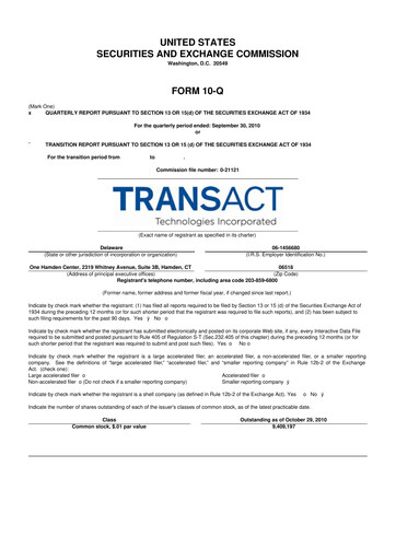 Thumbnail TransAct Technologies 10-Q Quarterly Report FY 
