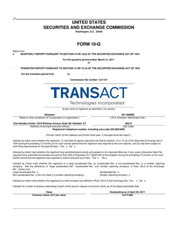 Thumbnail TransAct Technologies 10-Q Quarterly Report FY 