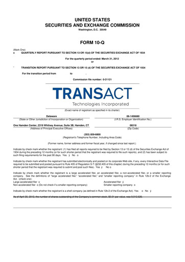 Thumbnail TransAct Technologies 10-Q Quarterly Report FY2012 