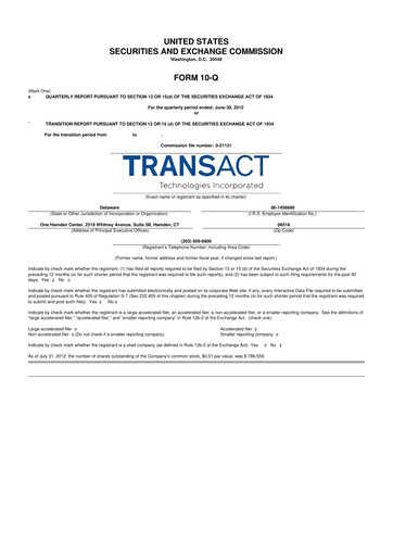 Thumbnail TransAct Technologies 10-Q Quarterly Report FY2012 