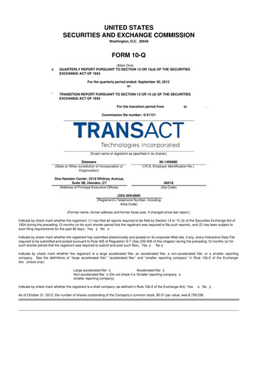 Thumbnail TransAct Technologies 10-Q Quarterly Report FY2012 