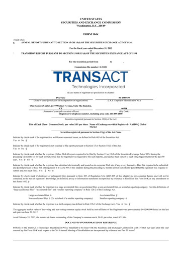 Thumbnail TransAct Technologies 10-K Annual Report 2012