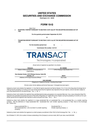 Thumbnail TransAct Technologies 10-Q Quarterly Report FY2013 