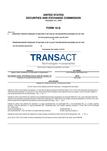 Thumbnail TransAct Technologies 10-Q Quarterly Report FY 