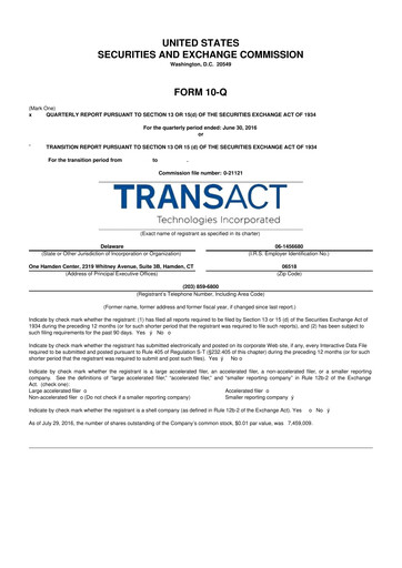 Thumbnail TransAct Technologies 10-Q Quarterly Report FY2016 