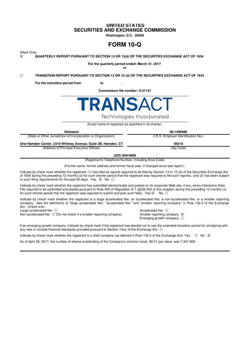 Thumbnail TransAct Technologies 10-Q Quarterly Report FY2017 