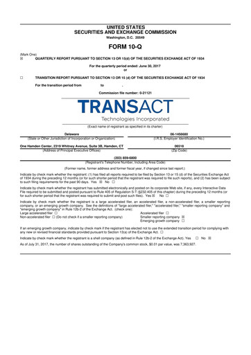 Thumbnail TransAct Technologies 10-Q Quarterly Report FY2017 