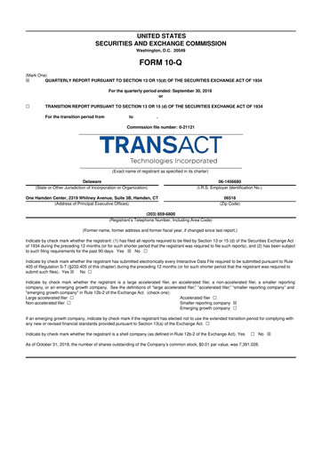 Thumbnail TransAct Technologies 10-Q Quarterly Report FY2018 