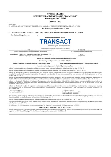 Thumbnail TransAct Technologies 10-K Annual Report 2018