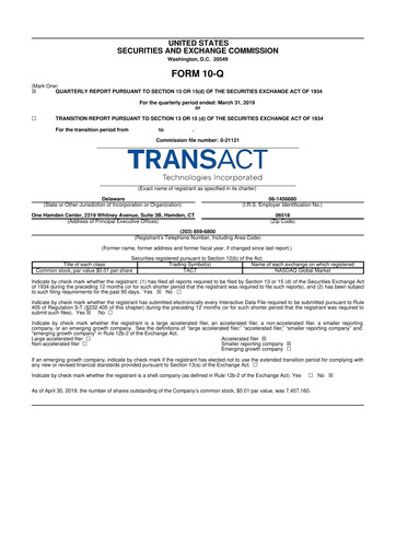 Thumbnail TransAct Technologies 10-Q Quarterly Report FY2019 