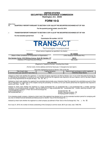 Thumbnail TransAct Technologies 10-Q Quarterly Report FY2019 