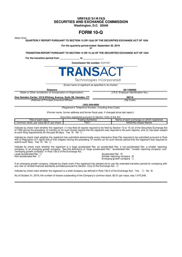 Thumbnail TransAct Technologies 10-Q Quarterly Report FY2019 