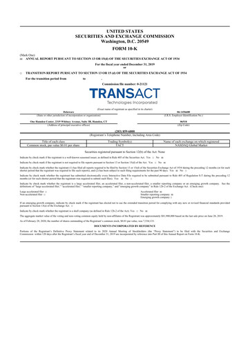 Thumbnail TransAct Technologies 10-K Annual Report 2019