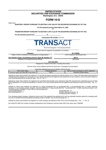 Thumbnail TransAct Technologies 10-Q Quarterly Report FY2020 