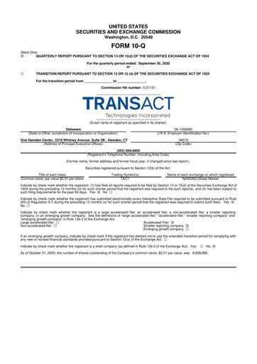 Thumbnail TransAct Technologies 10-Q Quarterly Report FY2020 